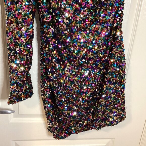 NWT LOVE & LEMONADE Women's One Shoulder Bodycon Sequin Dress Multicolored - Picture 4 of 8
